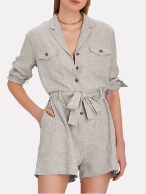 Rails Light Toffee Mia Belted Utility Linen Blend Long Sleeve Romper Small